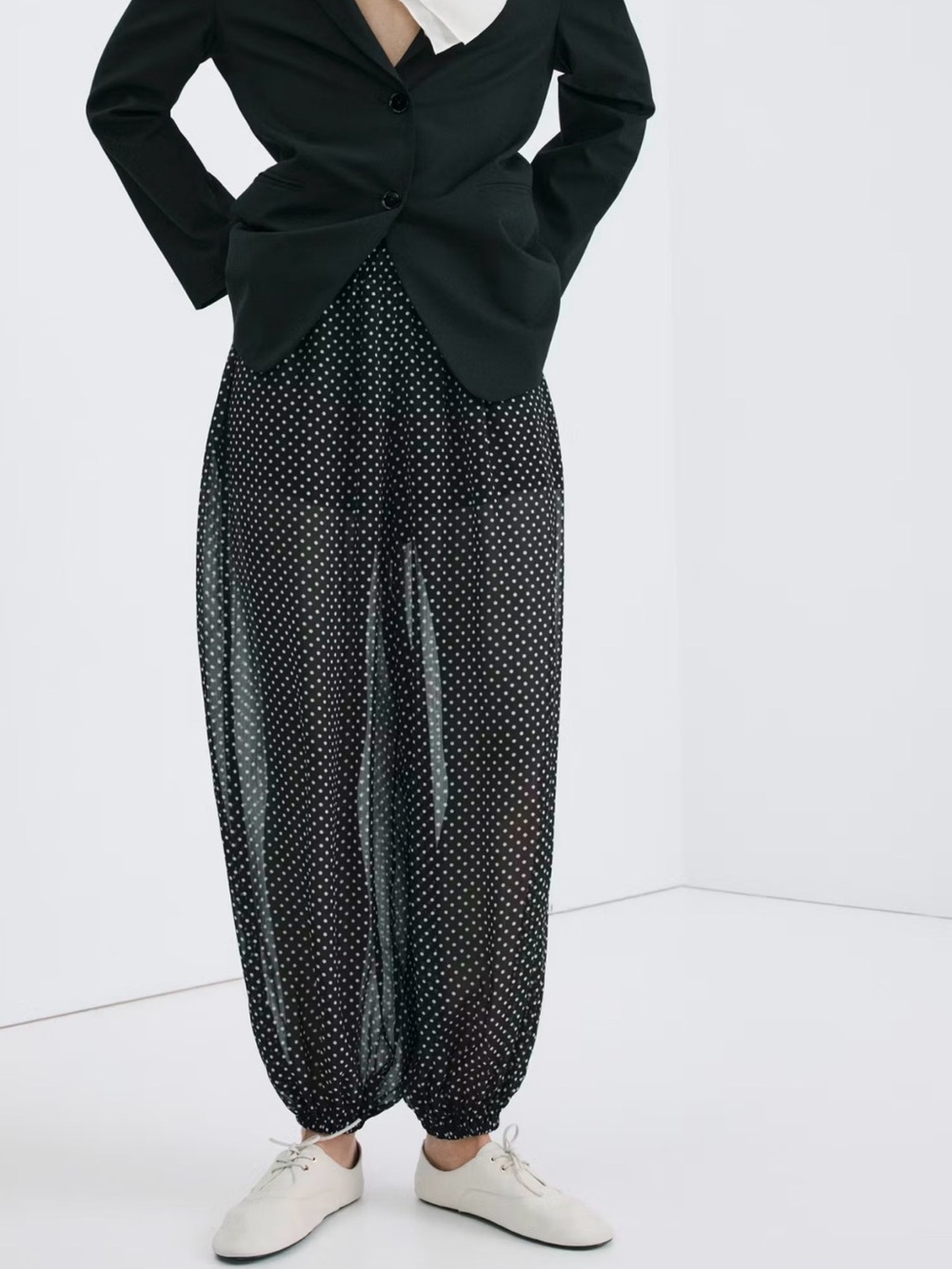 Mango Black Wide-Leg Polka Dot Jumpsuit Pants
